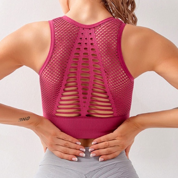 Other - SEXY STRAPPY SEAMLESS MESH CUT OUT BACK SPORTS BRA